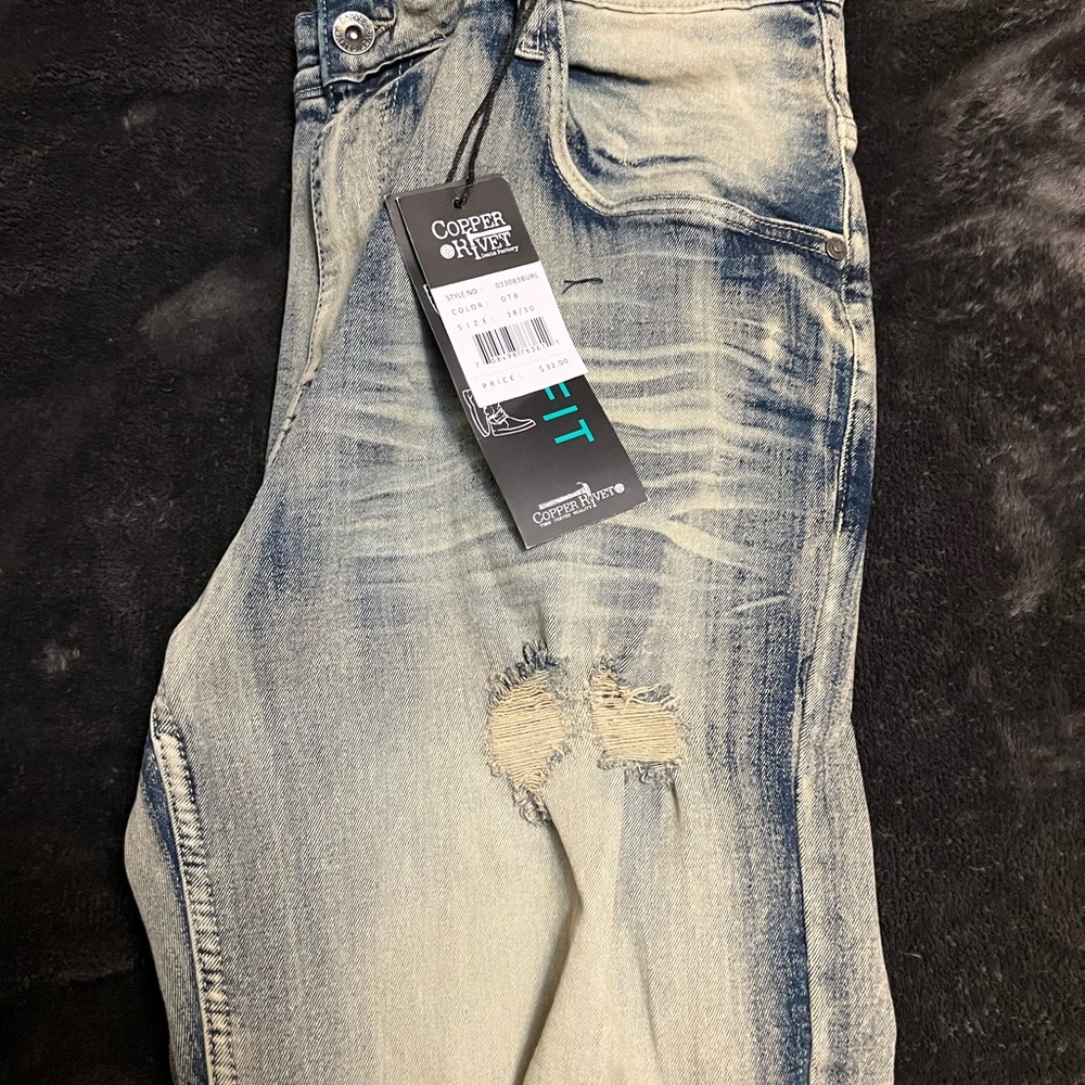 Copper Rivet Men's Distressed Blue Jeans 38/30 New